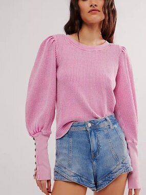 Free People FP One Wesley Thermal Top Long Sleeve Button L